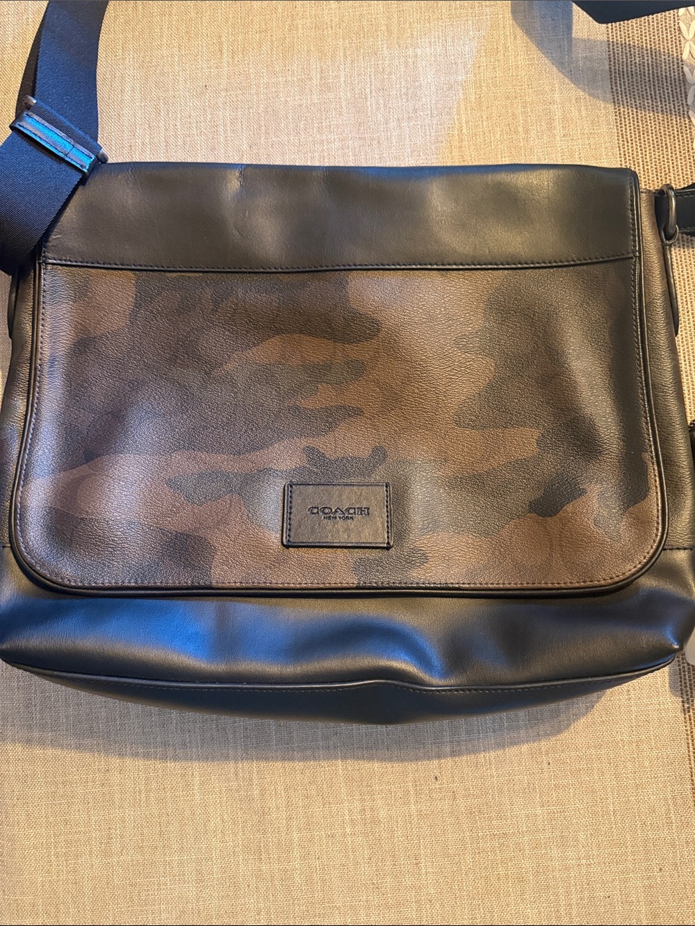 Coach Brown Camo Leather & Black Trim Messenger Bag